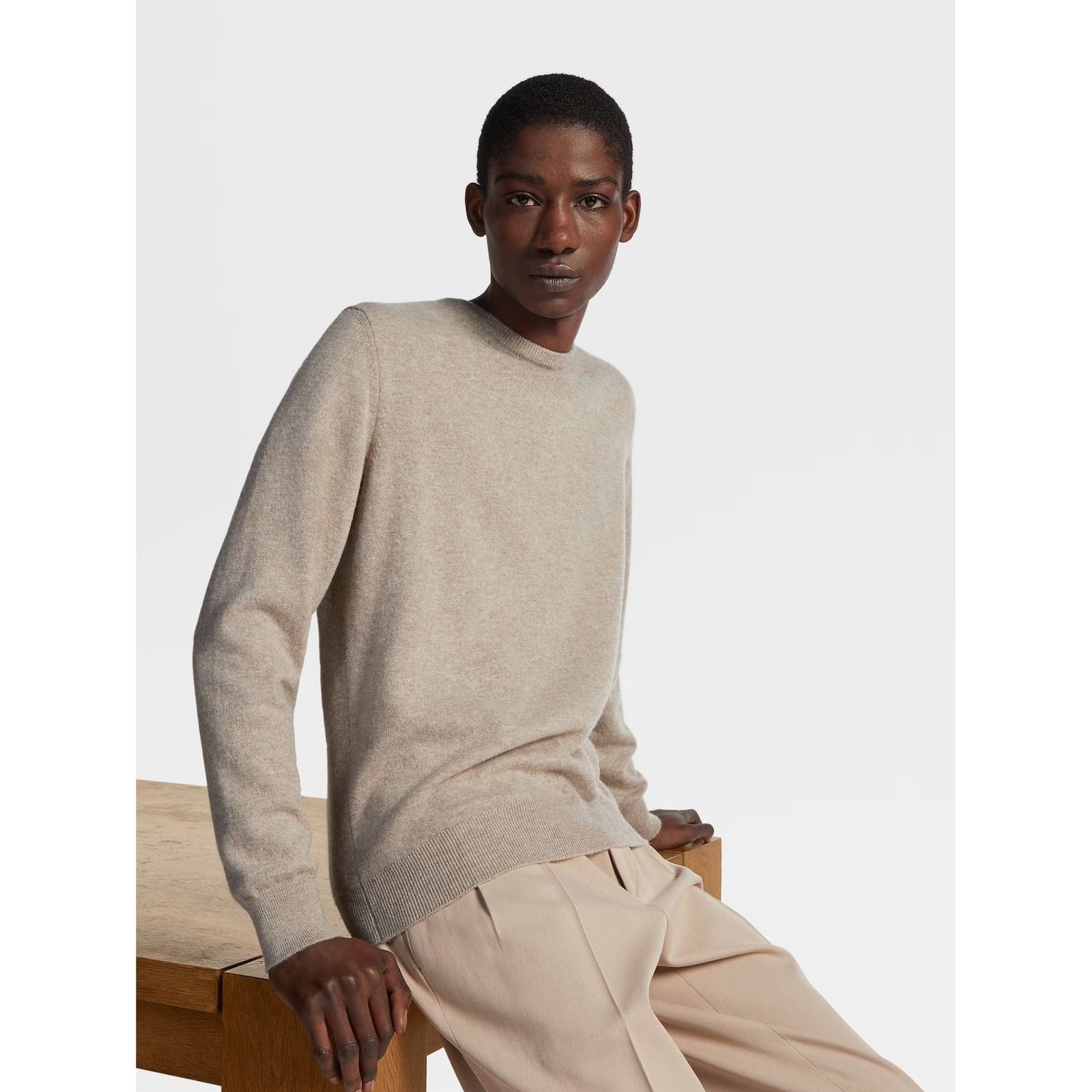 ZEGNA Light Taupe Oasi Cashmere Crewneck