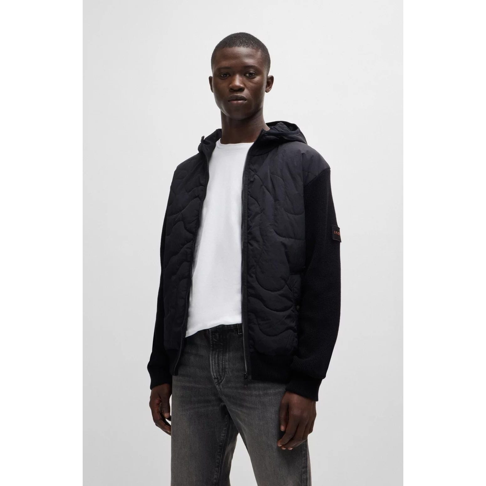 BOSS RELAXED-FIT PADDED JACKET IN MIXED MATERIALS