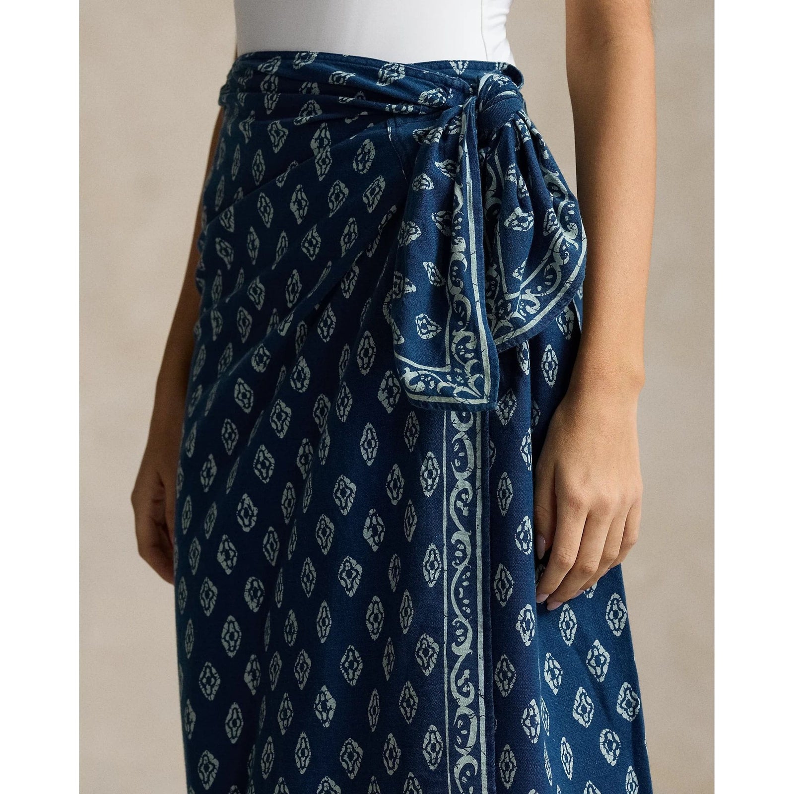 POLO RALPH LAUREN PRINTED COTTON WRAP SKIRT