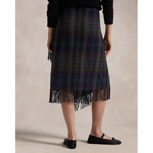 Load image into Gallery viewer, RALPH LAUREN Fringe-Trim Plaid Wrap Skirt
