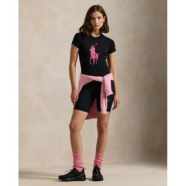 RALPH LAUREN Pink Pony Cotton Rib-knit Tee