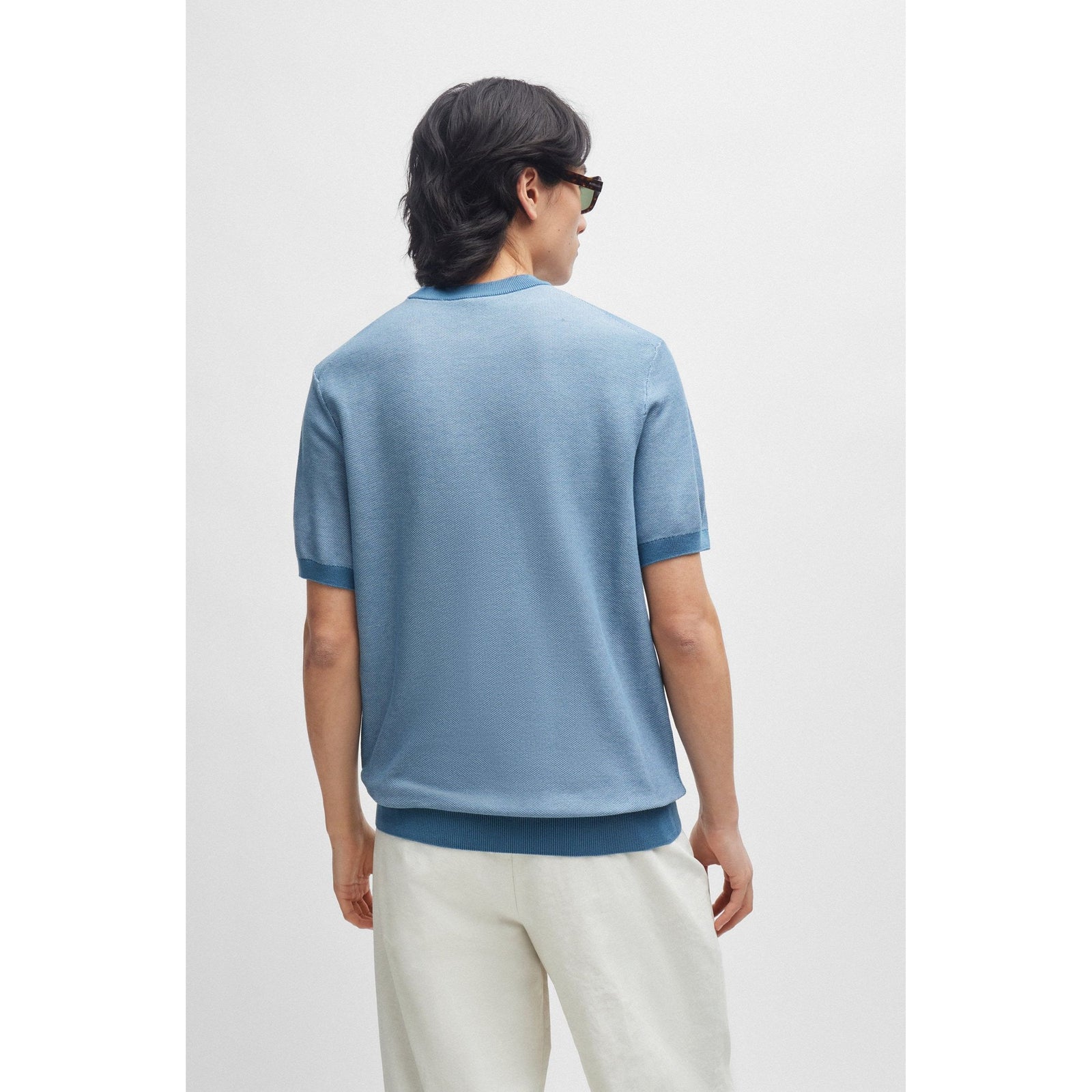 BOSS SHORT-SLEEVED SWEATER IN COTTON BLEND WITH MICRO-PROCESSING - Yooto