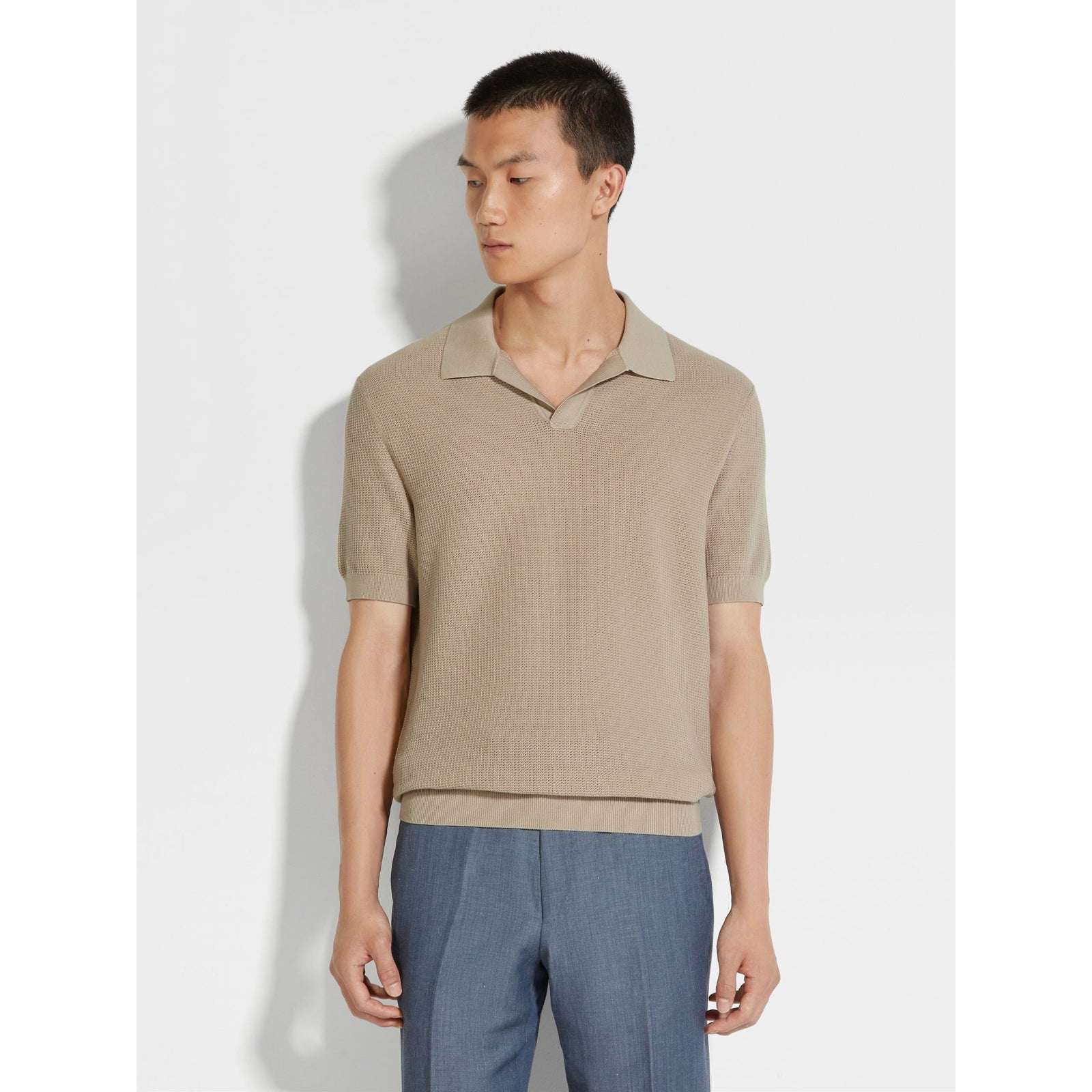 ZEGNA LIGHT BEIGE PREMIUM COTTON POLO SHIRT