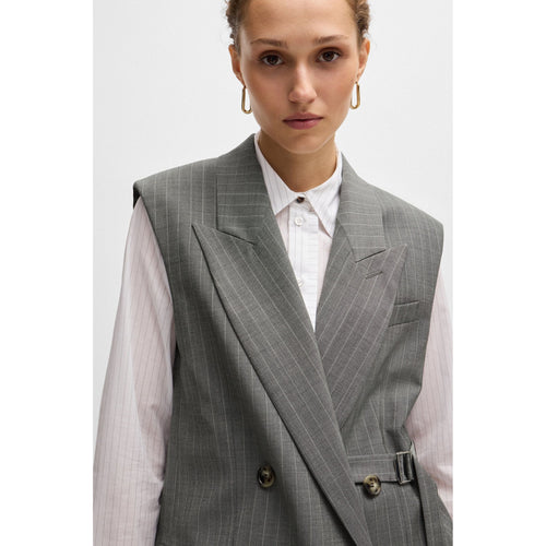 Load image into Gallery viewer, BOSS LONGLINE DOUBLE-BREASTED WAISTCOAT IN STRIPED WOOL
