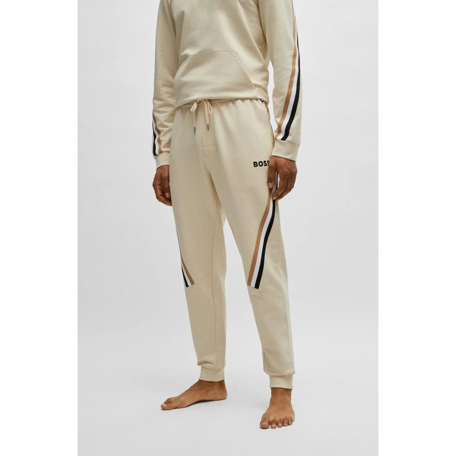 BOSS COTTON-TERRY TRACKSUIT BOTTOMS WITH SIGNATURE-STRIPE TAPE