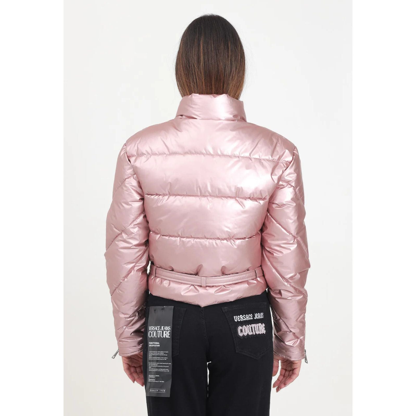 VERSACE JEANS COUTURE Pink Down Jacket with Pearl Metallic Finish