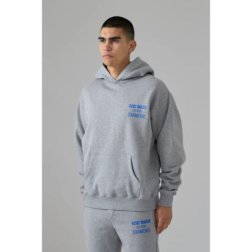 Load image into Gallery viewer, AZAT MARD LES GENS HEATHER GREY WITH BLUE HOODIE
