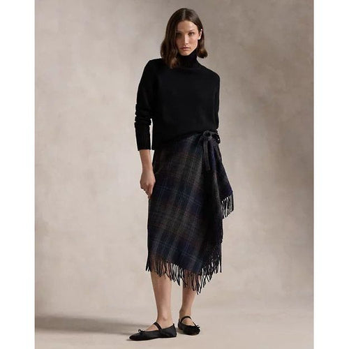 Load image into Gallery viewer, RALPH LAUREN Fringe-Trim Plaid Wrap Skirt
