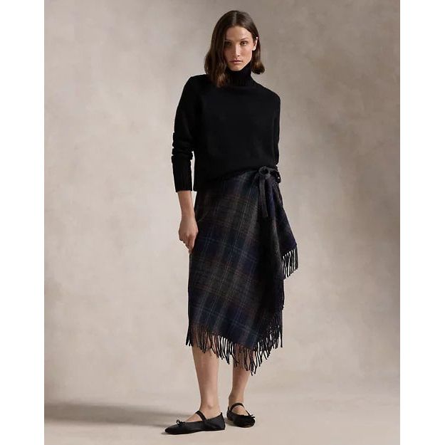 RALPH LAUREN Fringe-Trim Plaid Wrap Skirt