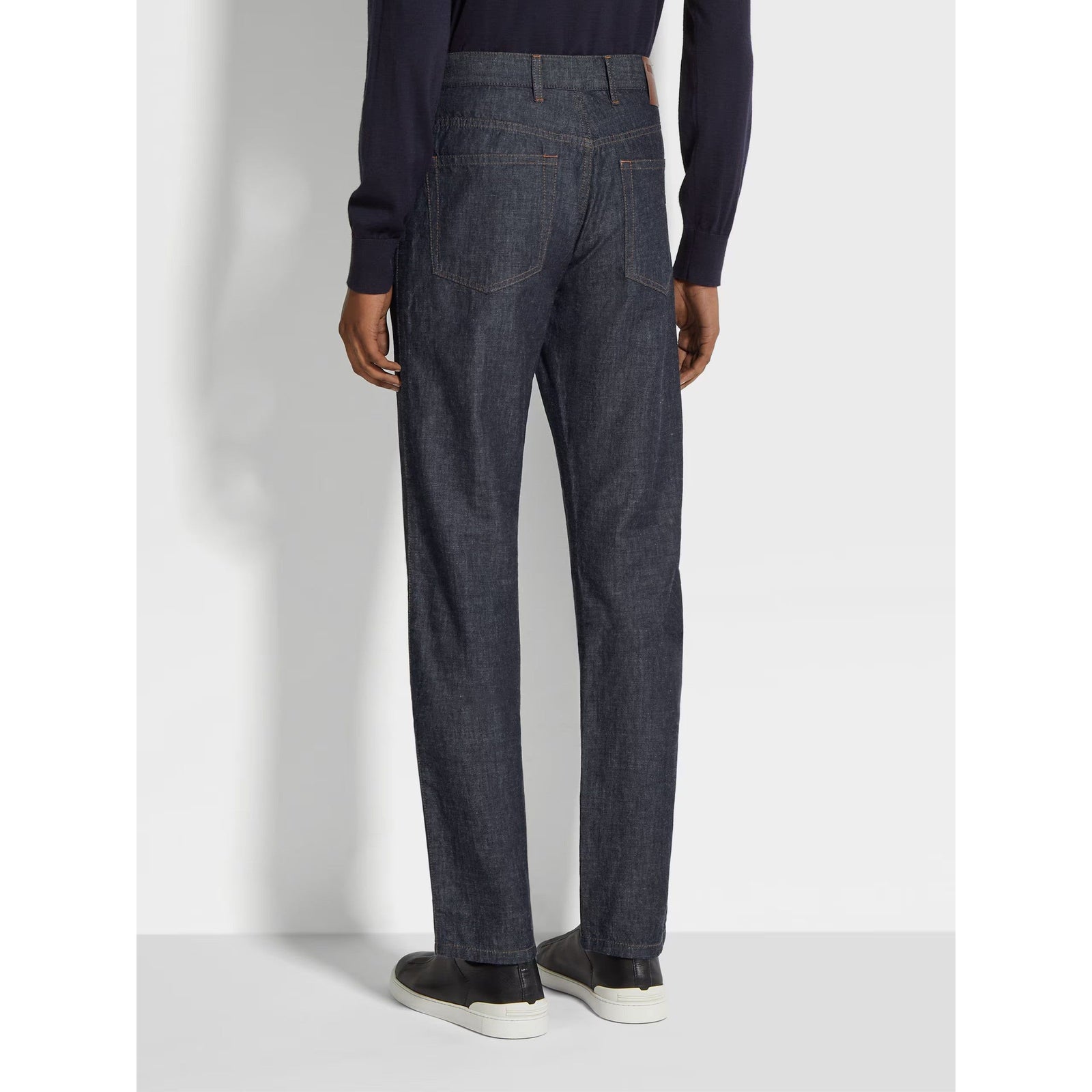 ZEGNA DARK BLUE RINSE-WASHED COTTON AND LINEN ROCCIA JEANS