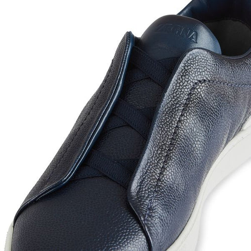 Load image into Gallery viewer, ZEGNA Navy Blue Grained Kangaroo Triple Stitch™ Low Top Sneakers
