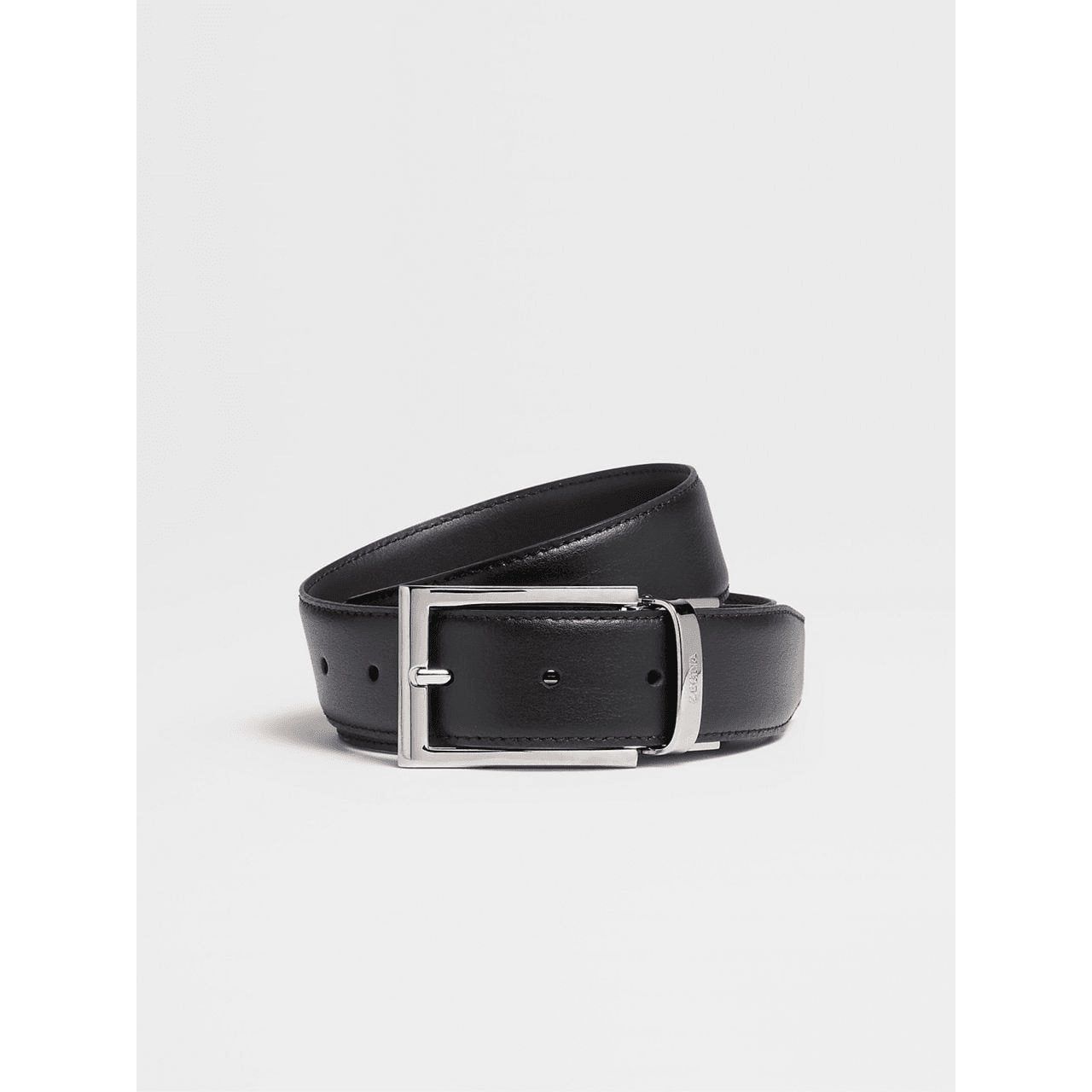 ZEGNA BLACK AND DARK BROWN REVERSIBLE LEATHER BELT