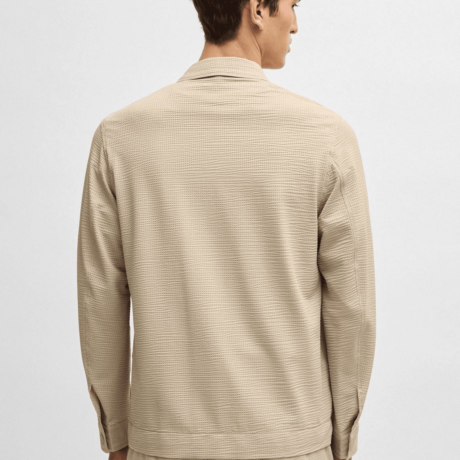 BOSS Relaxed-fit overshirt in stretch seersucker