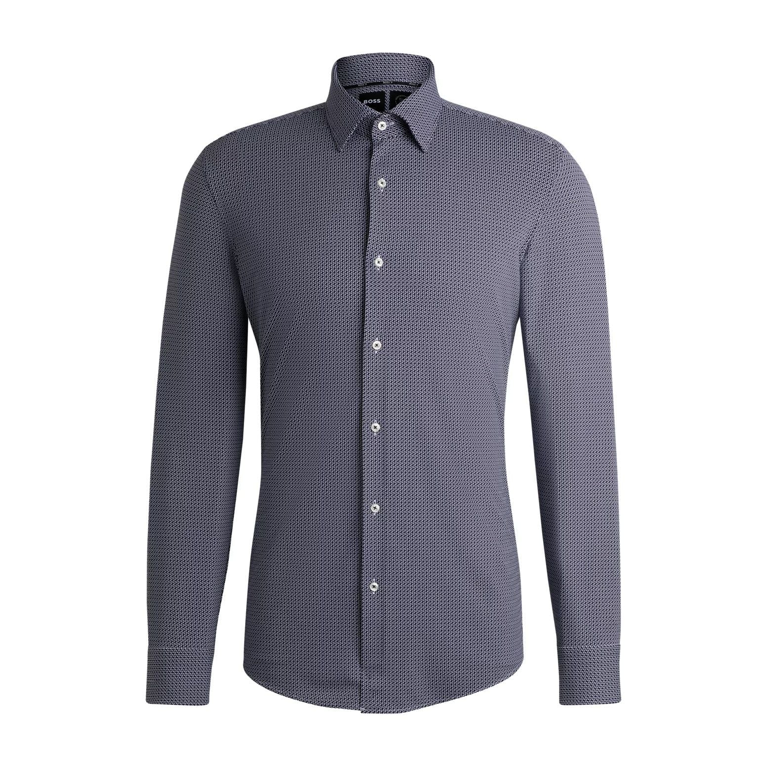 BOSS SLIM-FIT SHIRT IN GEOMETRIC-PRINT PERFORMANCE-STRETCH MATERIAL - Yooto