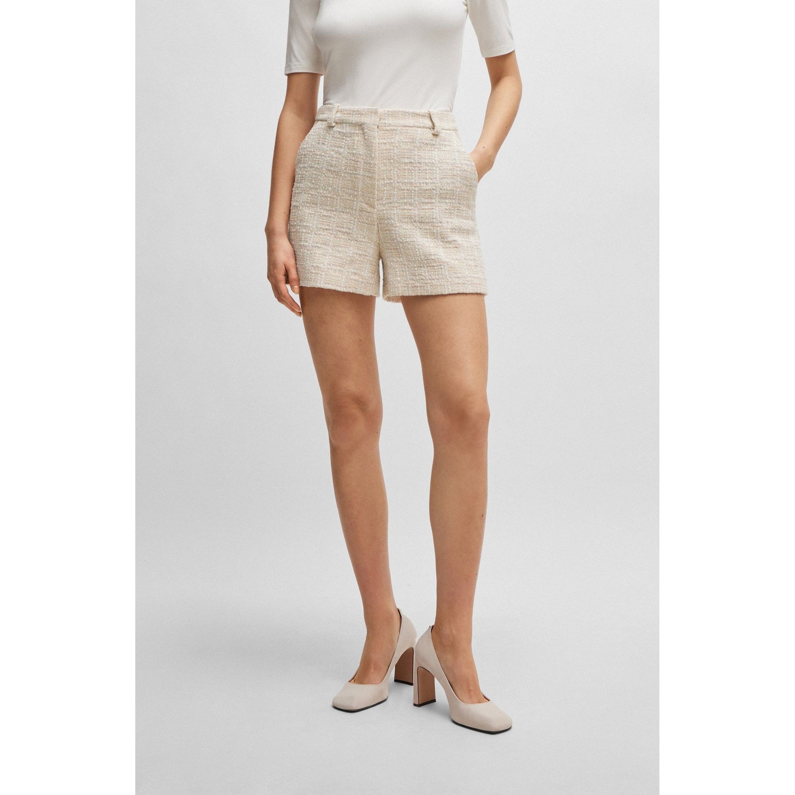BOSS RELAXED FIT TWEED SHORTS WITH BELT LOOPS - Yooto