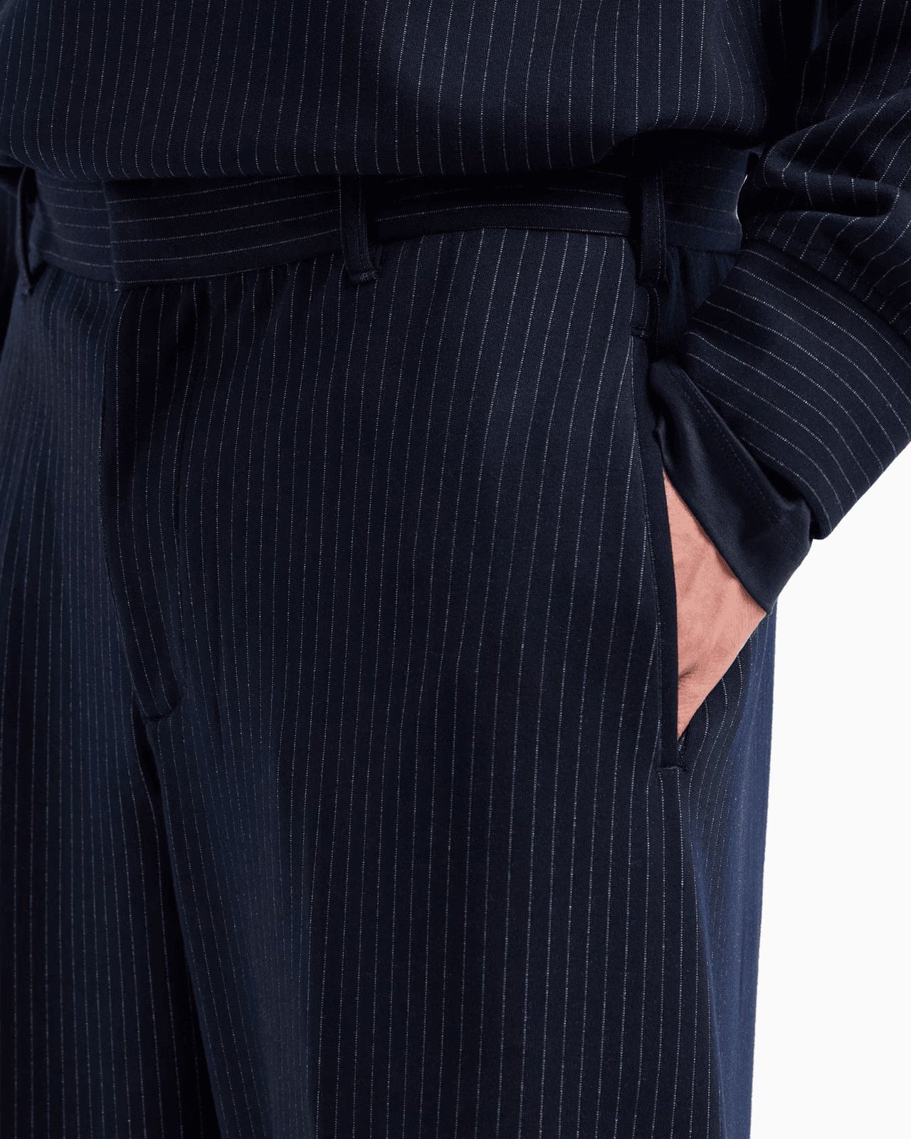 EMPORIO ARMANI Pinstriped viscose-blend jersey trousers