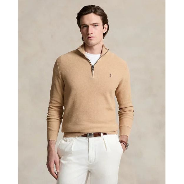 RALPH LAUREN Mesh-Knit Cotton Quarter-Zip Jumper