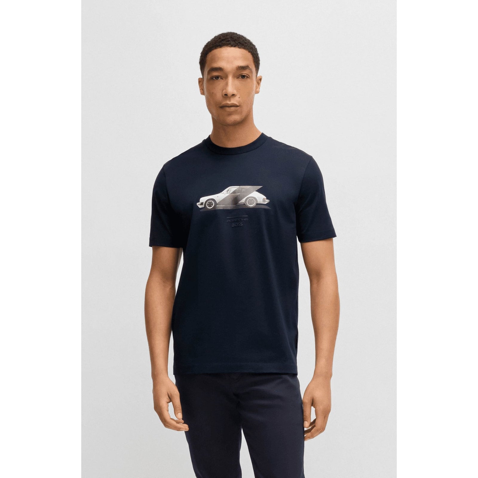 BOSS Porsche x BOSS mercerised-cotton T-shirt with collaborative branding