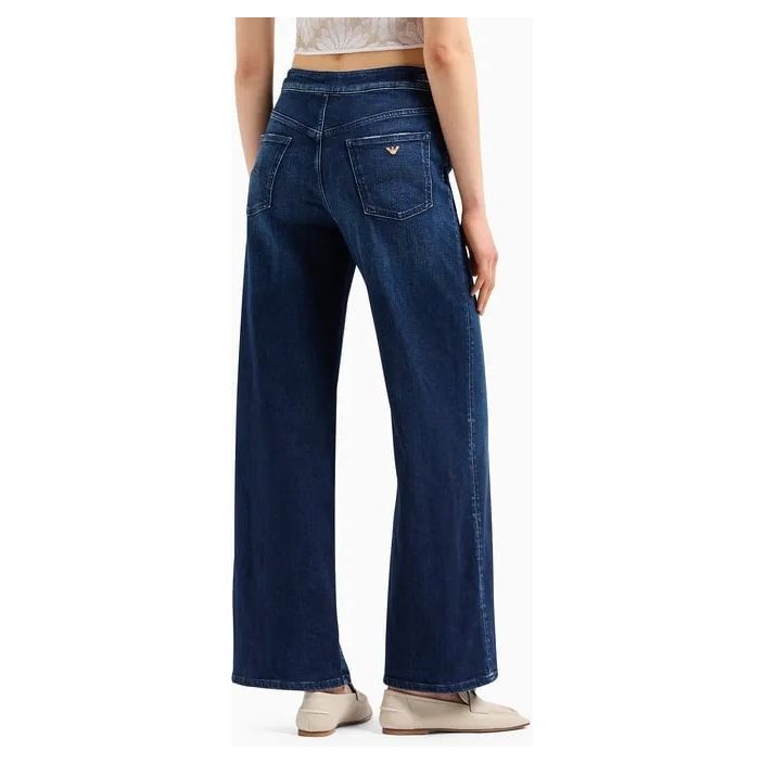 EMPORIO ARMANI J8B HIGH-WAIST WIDE-LEG JEANS IN WORN-LOOK DENIM WITH CHAIN DETAIL - Yooto