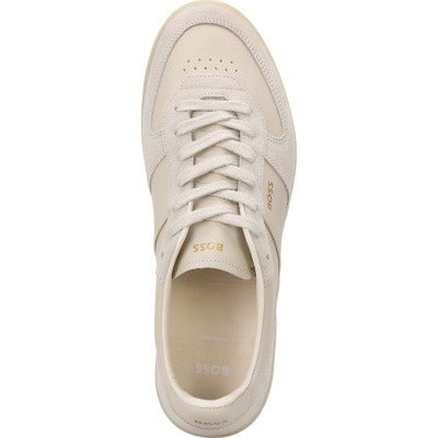 BOSS LEATHER-SUEDE TRAINERS WITH FOIL-PRINT BRANDING