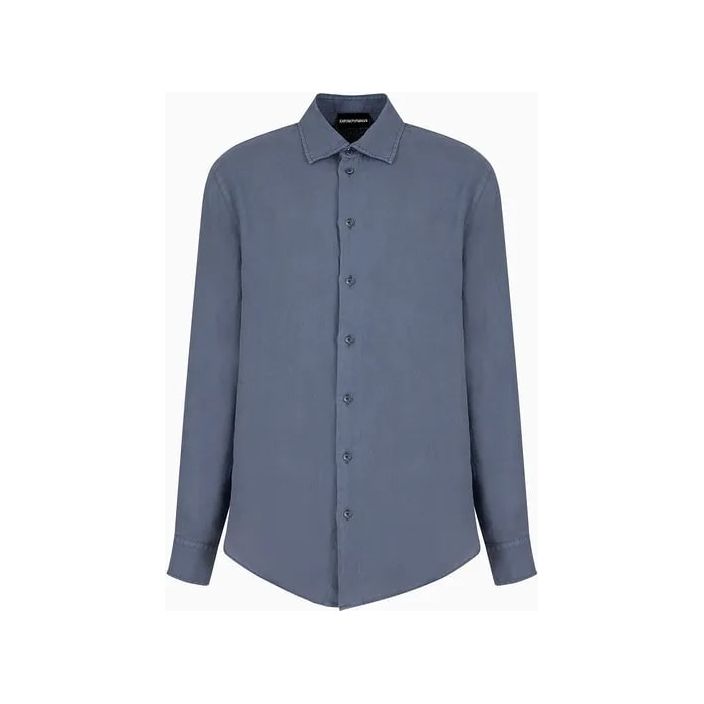 EMPORIO ARMANI GARMENT-DYED LINEN SHIRT WITH FRENCH COLLAR - Yooto