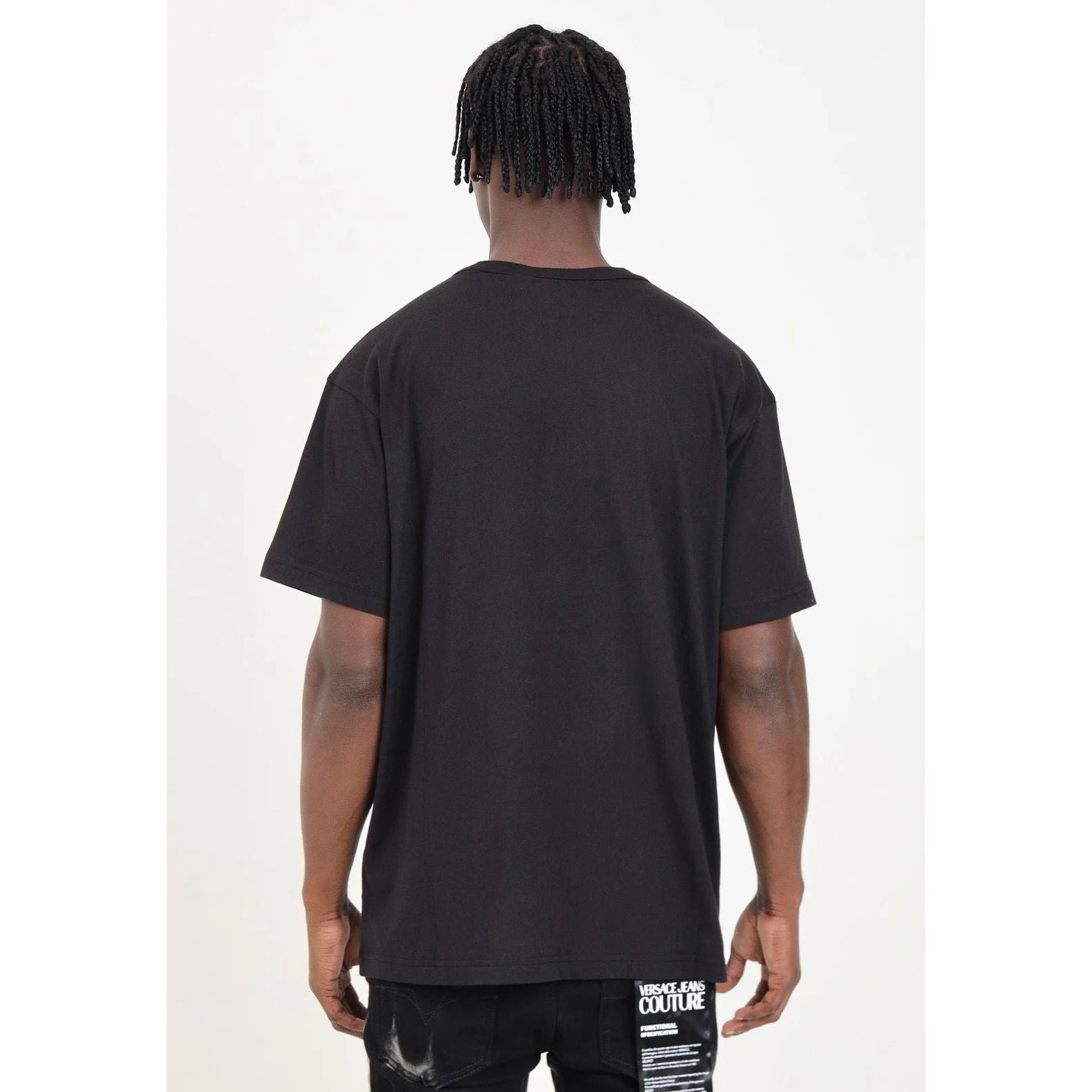 VERSACE JEANS COUTURE Men's black short sleeve T-shirt finished with Institutional Logo label