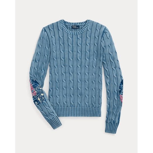 RALPH LAUREN Elbow-Patch Cable-Knit Cotton Jumper