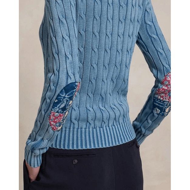 RALPH LAUREN Elbow-Patch Cable-Knit Cotton Jumper