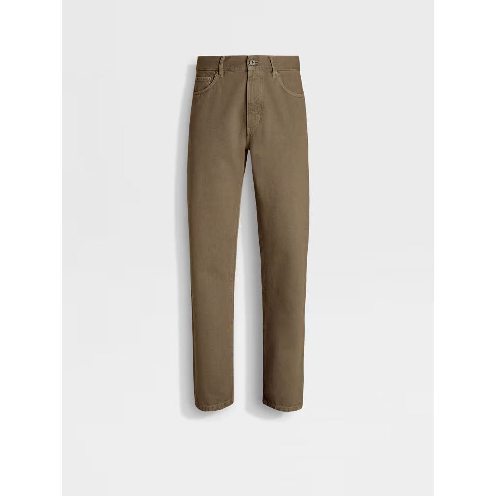 ZEGNA KHAKI COTTON ROCCIA JEANS