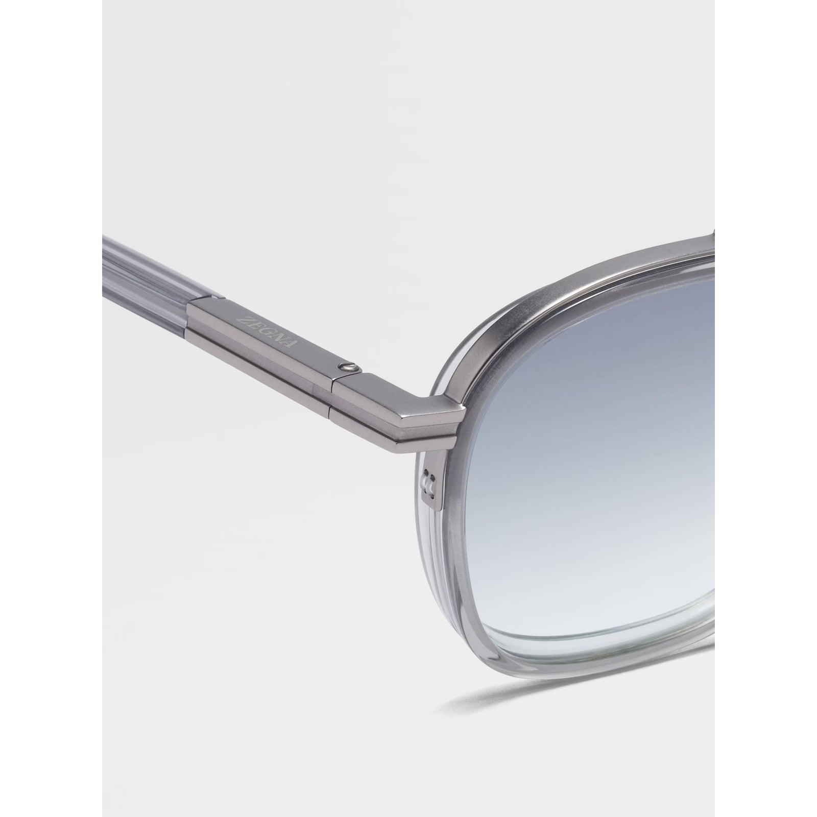 ZEGNA TRANSPARENT LIGHT GREY ORIZZONTE I ACETATE AND METAL SUNGLASSES