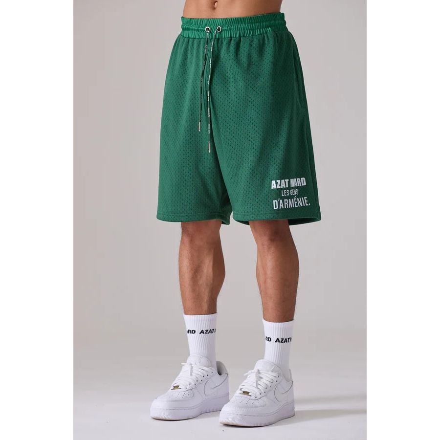 AZAT MARD LES GENS NAVY/GREEN MESH SHORTS - Yooto