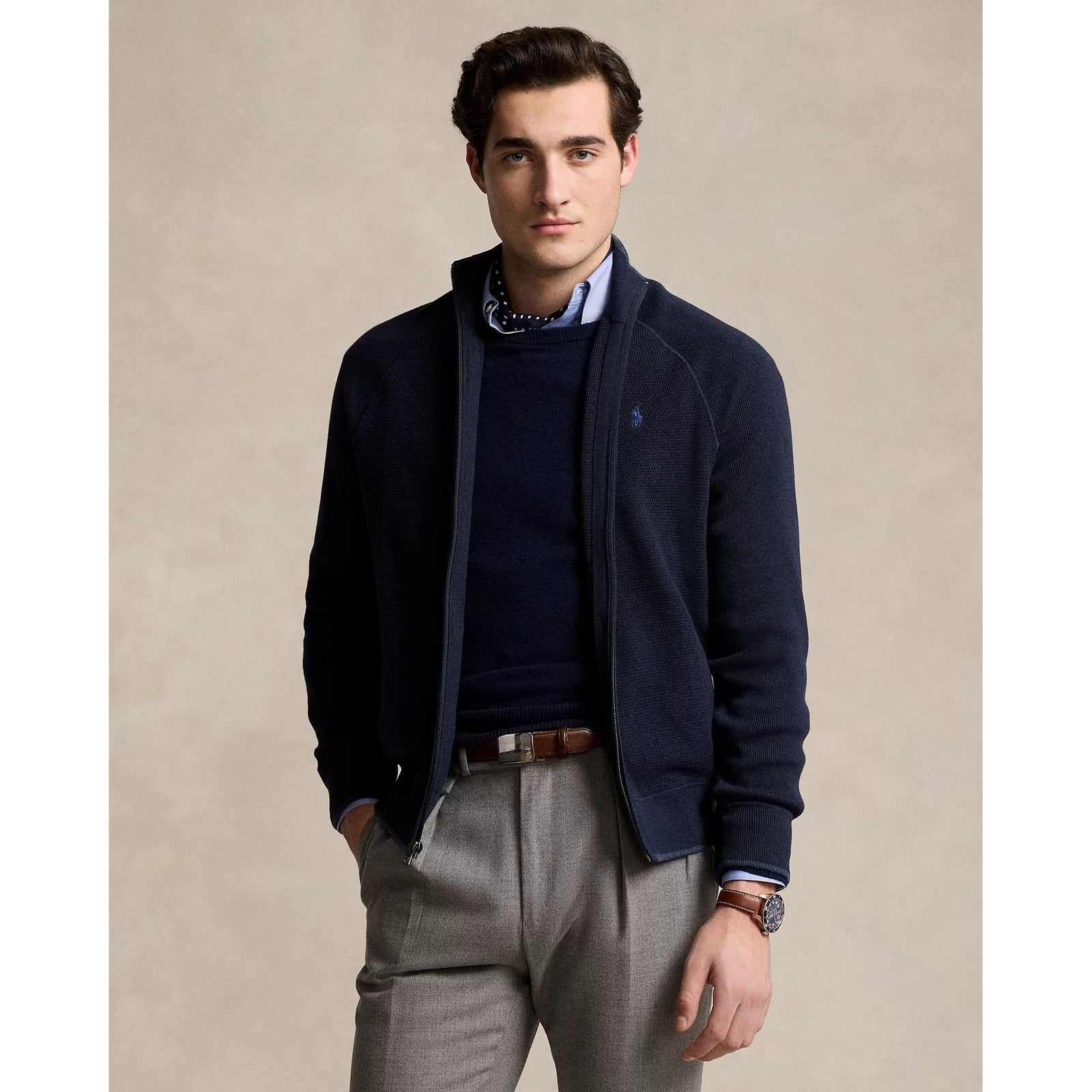 POLO RALPH LAUREN TEXTURED COTTON FULL-ZIP JUMPER