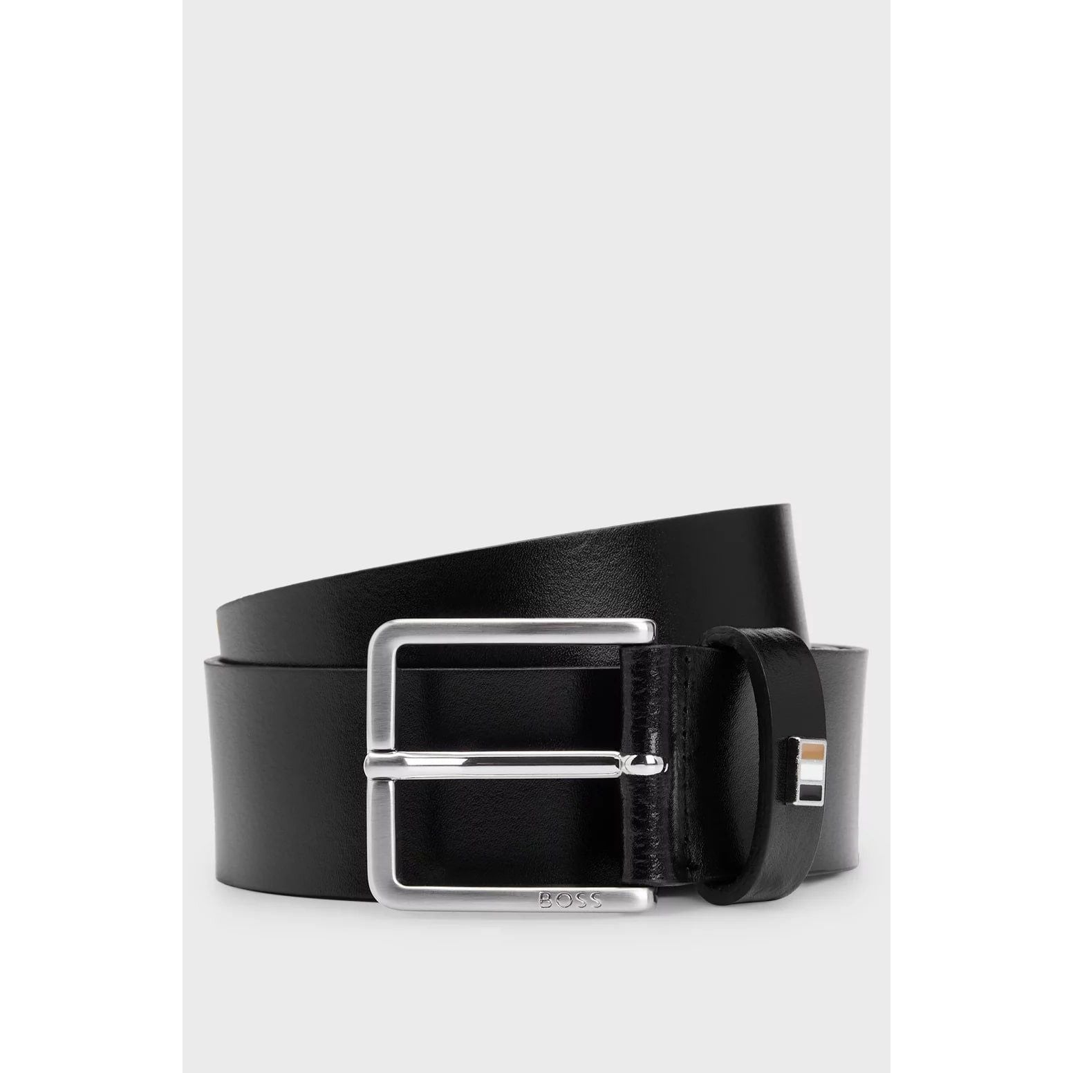 BOSS ITALIAN-LEATHER BELT WITH SIGNATURE-STRIPE KEEPER TRIM