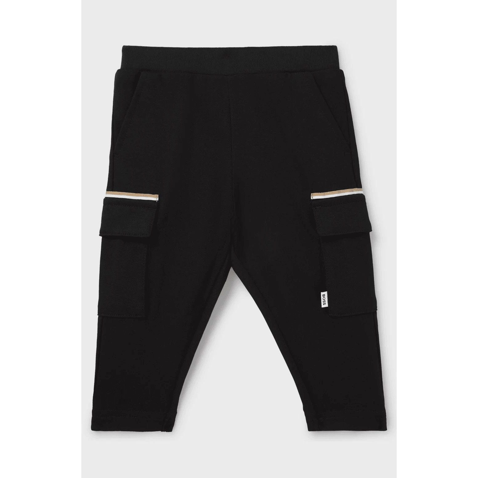 BOSS KIDS' CARGO TROUSERS IN STRETCH PIQUÉ WITH LOGO LABEL