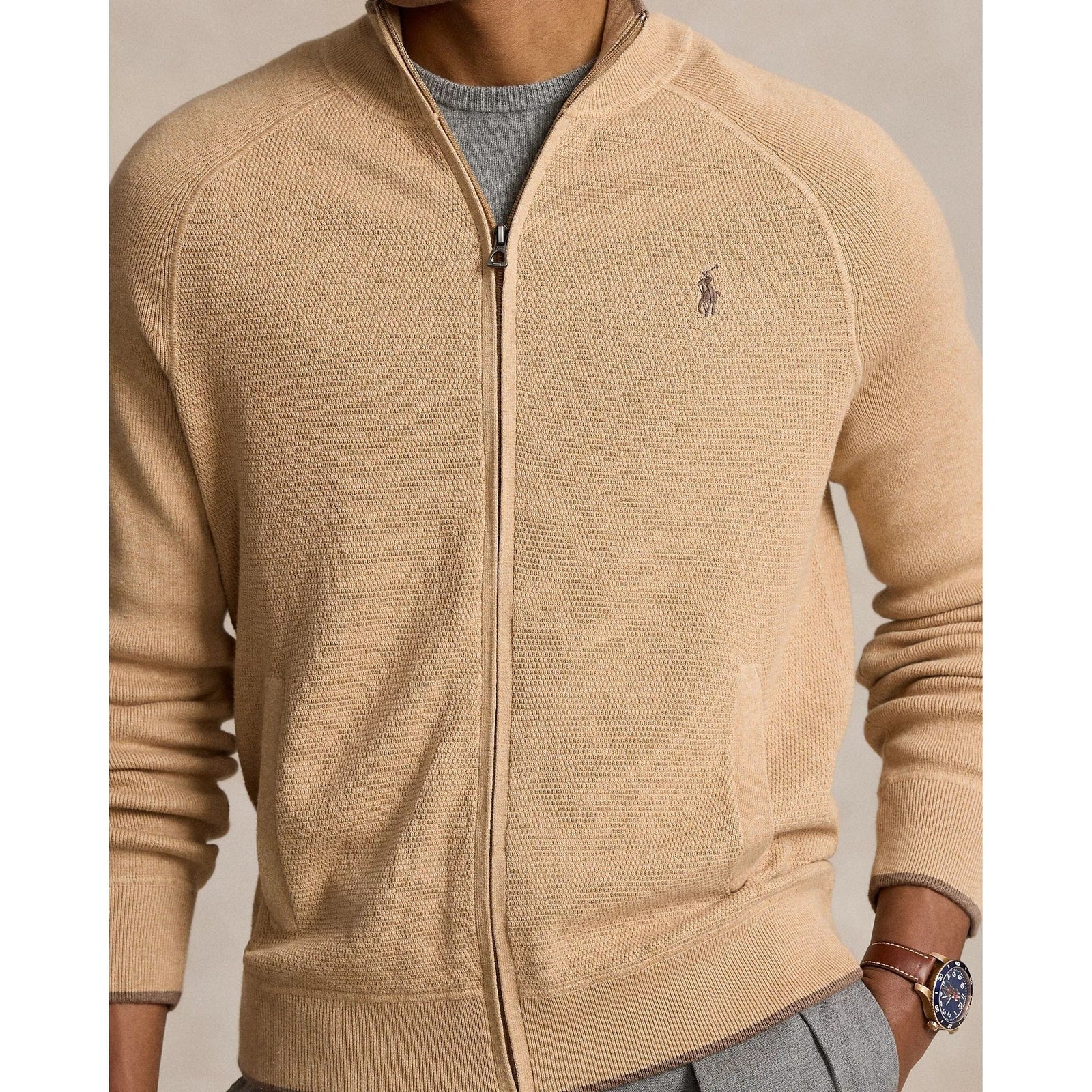 POLO RALPH LAUREN TEXTURED COTTON FULL-ZIP JUMPER