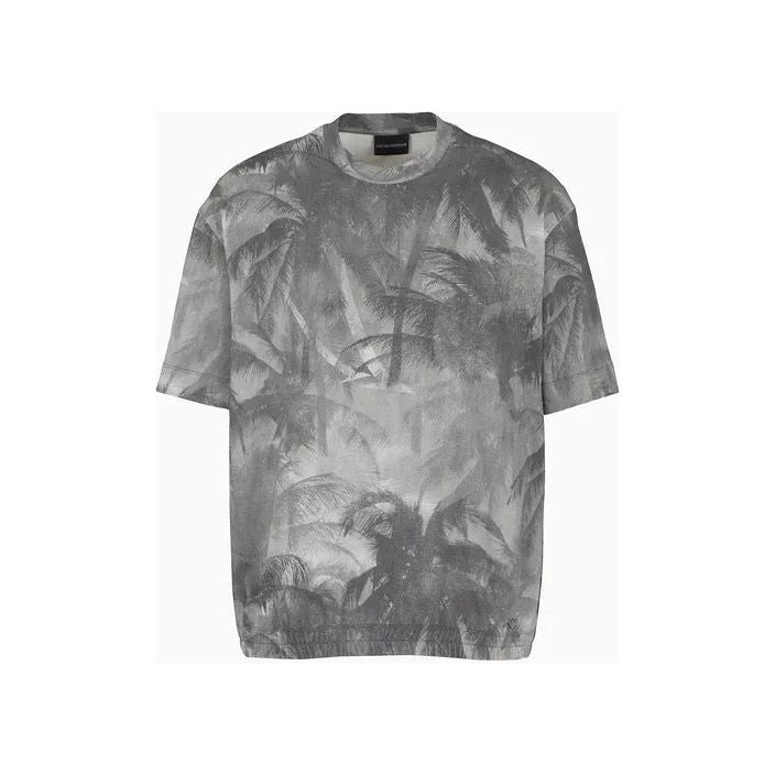 EMPORIO ARMANI OVERSIZED JERSEY T-SHIRT WITH ALL-OVER PRINT AND ELASTICATED HEM - Yooto