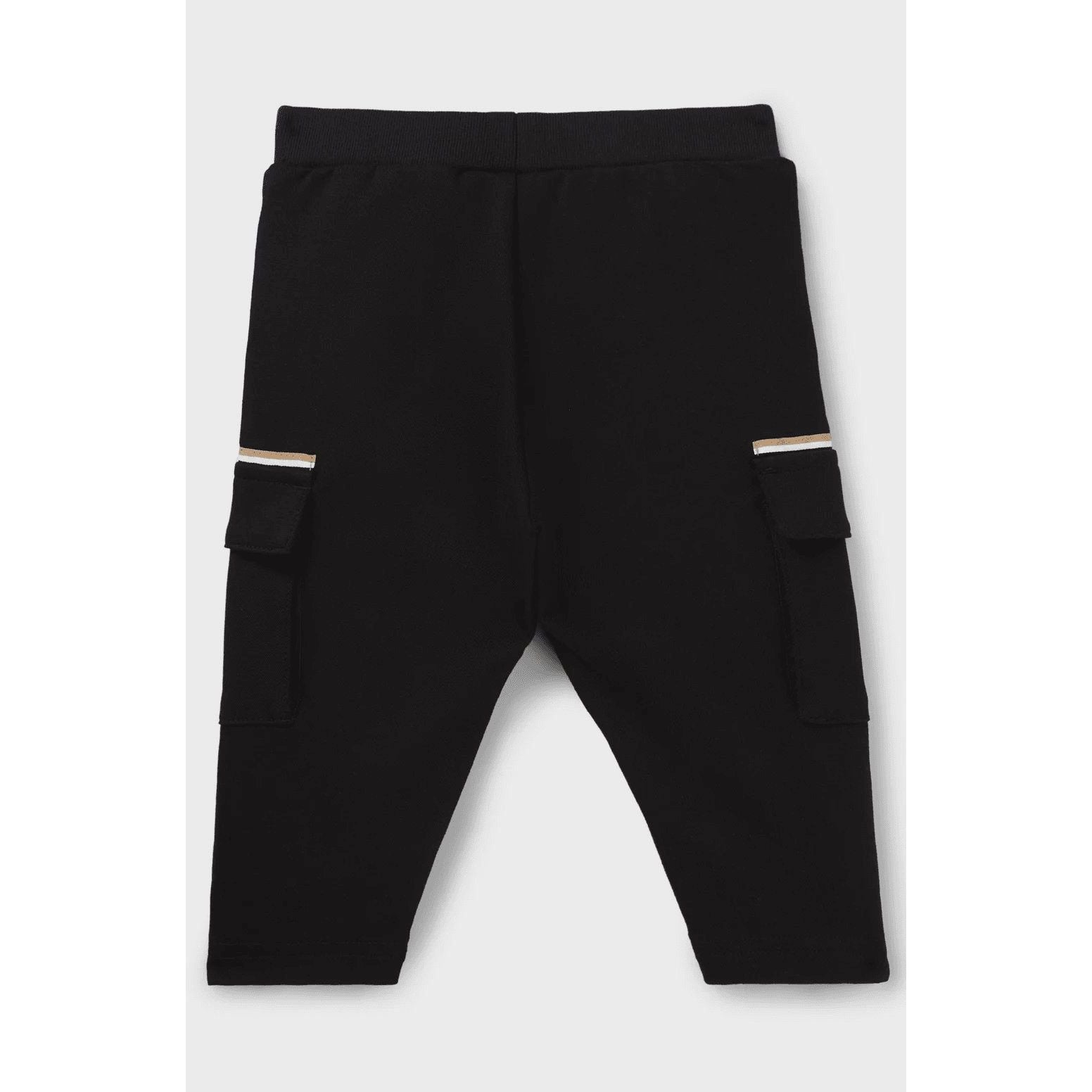 BOSS KIDS' CARGO TROUSERS IN STRETCH PIQUÉ WITH LOGO LABEL