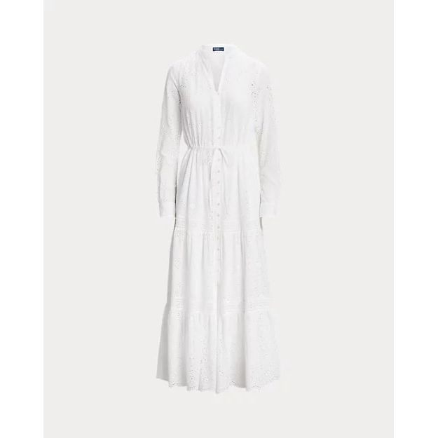 POLO RALPH LAUREN TIERED EYELET COTTON MAXIDRESS - Yooto