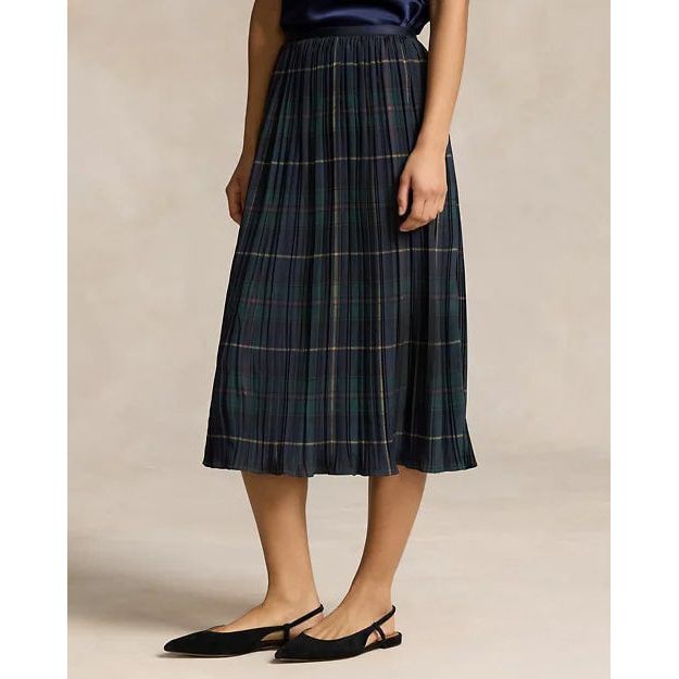 RALPH LAUREN Plaid Pleated Midi Skirt