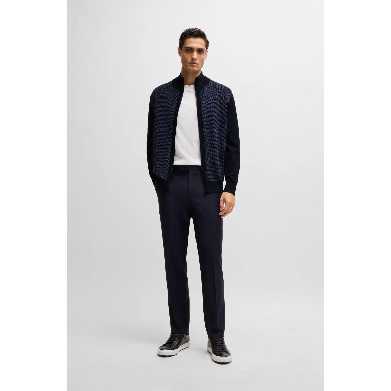 BOSS ZIP-UP CARDIGAN IN VIRGIN WOOL WITH MIXED STRUCTURES