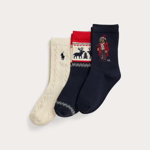 Load image into Gallery viewer, RALPH LAUREN Polo Bear Crew Sock 3-Pack
