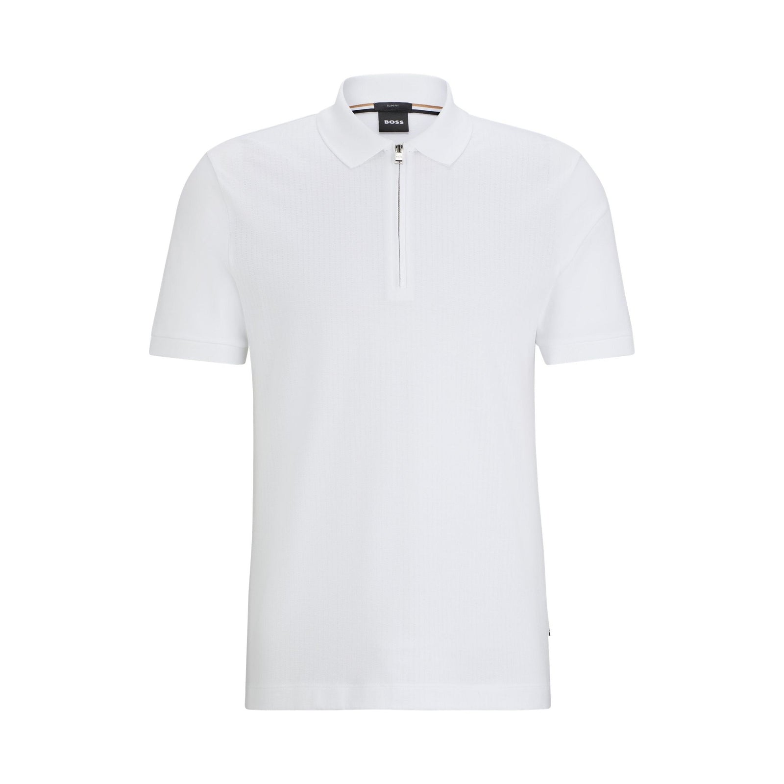 BOSS SLIM FIT POLO SHIRT IN WORKED COTTON WITH ZIP CLOSURE - Yooto