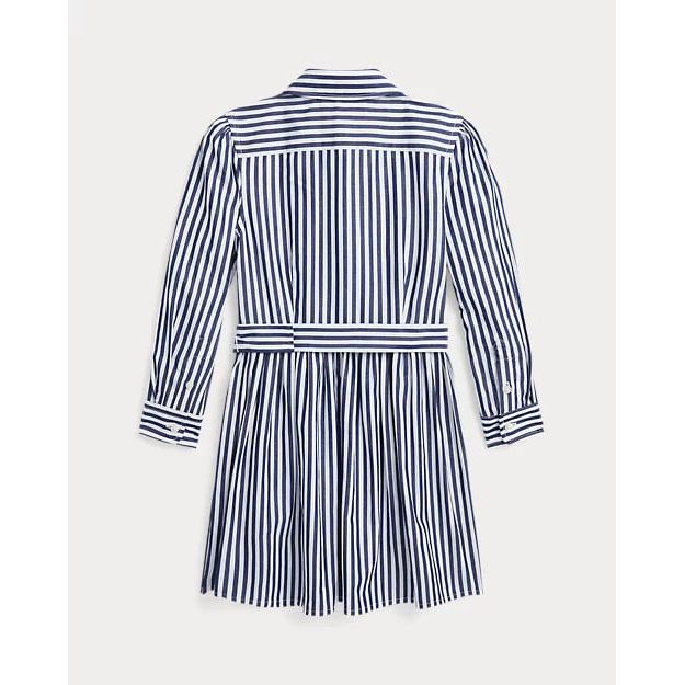 RALPH LAUREN Striped Belted Cotton Poplin Shirtdress