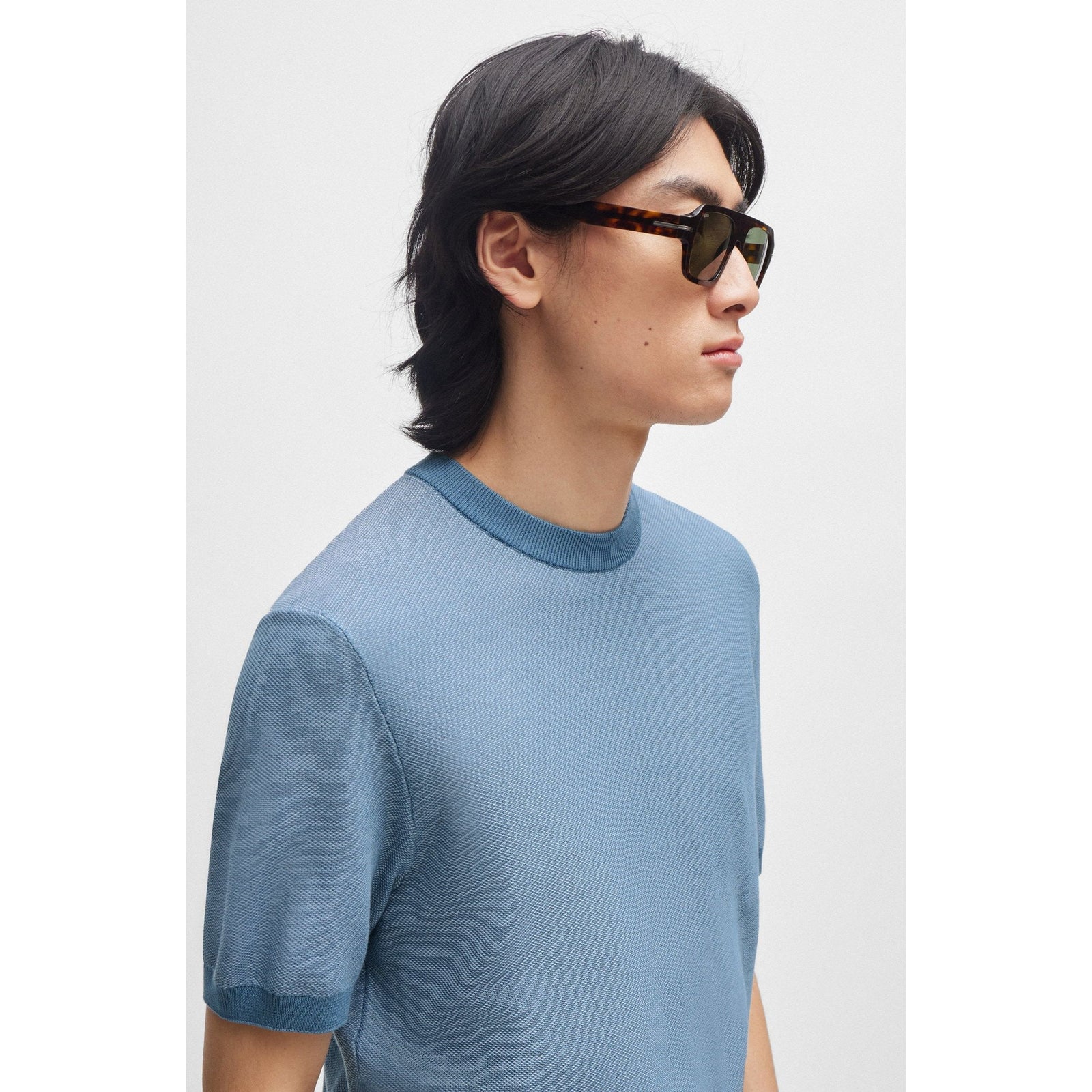 BOSS SHORT-SLEEVED SWEATER IN COTTON BLEND WITH MICRO-PROCESSING - Yooto