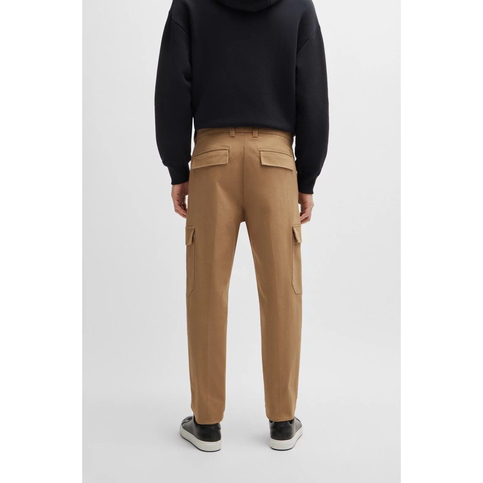 BOSS TAPERED-FIT CARGO TROUSERS IN HERRINGBONE STRETCH COTTON - Yooto