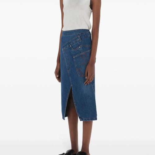 Load image into Gallery viewer, JW Anderson wrap-design denim skirt
