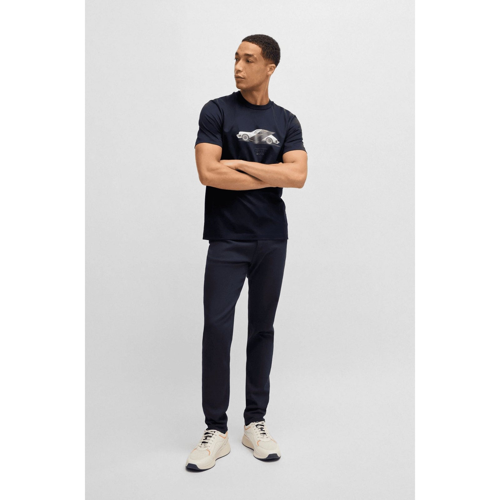 BOSS Porsche x BOSS mercerised-cotton T-shirt with collaborative branding