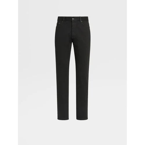 ZEGNA BLACK RINSE-WASHED COTTON ROCCIA JEANS