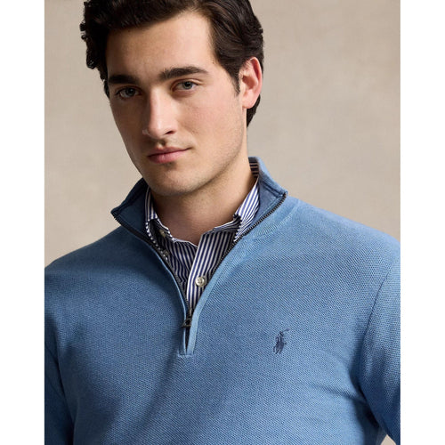 Load image into Gallery viewer, RALPH LAUREN Mesh-Knit Cotton Quarter-Zip Jumper
