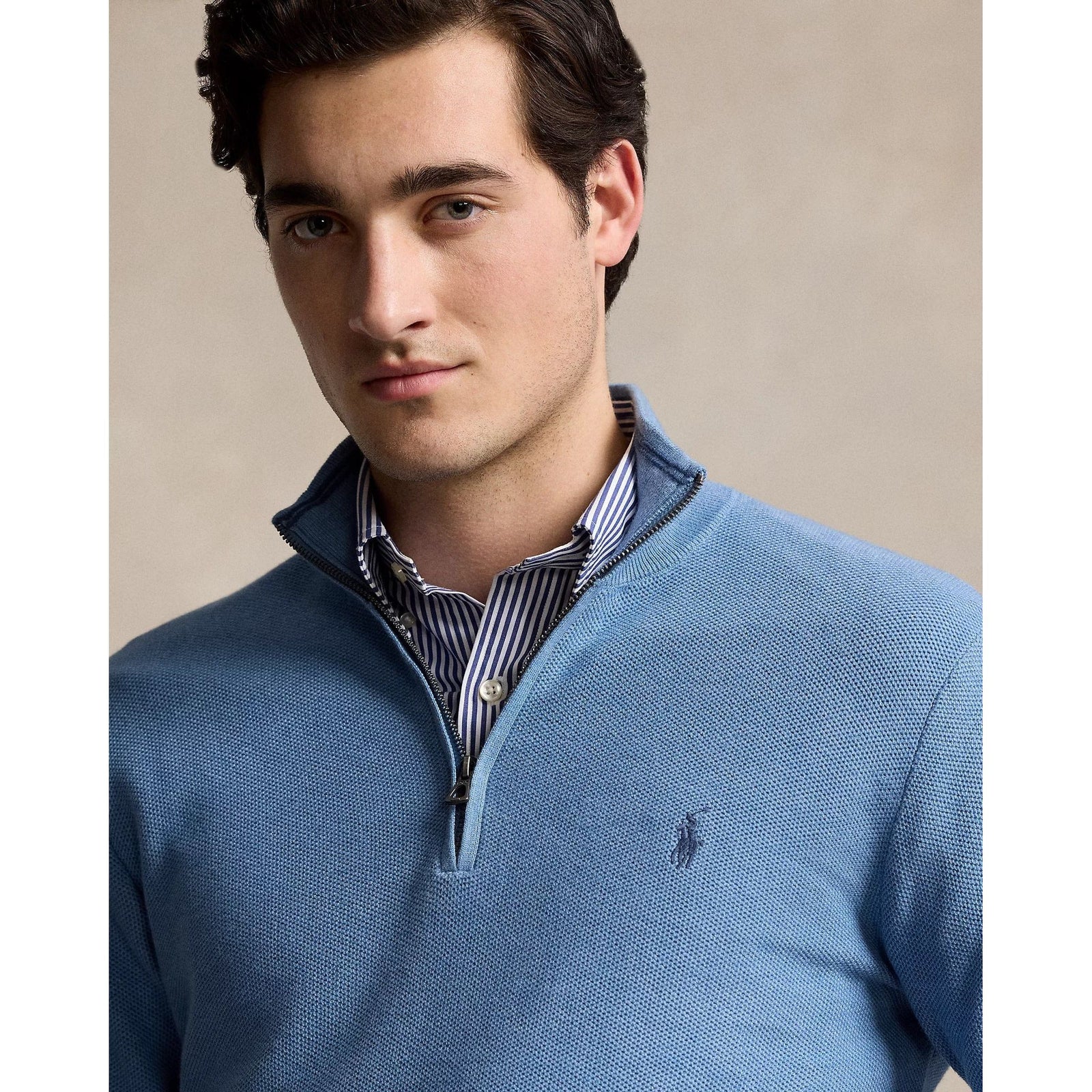 RALPH LAUREN Mesh-Knit Cotton Quarter-Zip Jumper